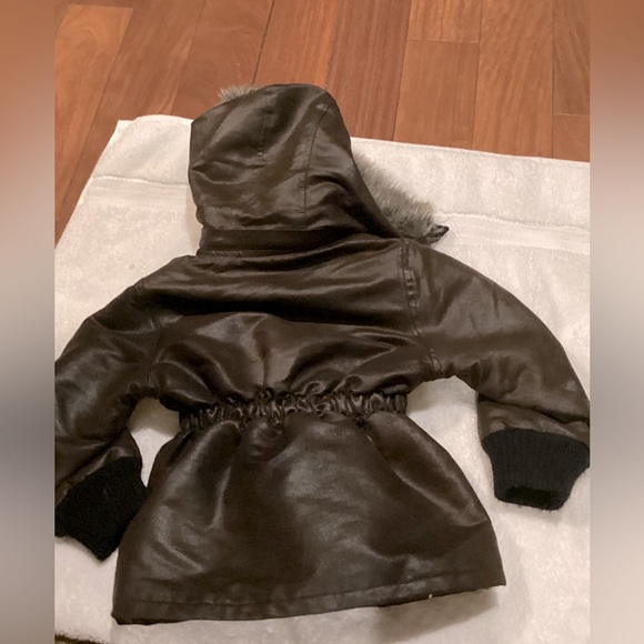 SIERRA.JULIAN GIRLS BROWN FAUX LEATHER & FUR HOODED WINTER COAT SZ.3 - Picture 13 of 16